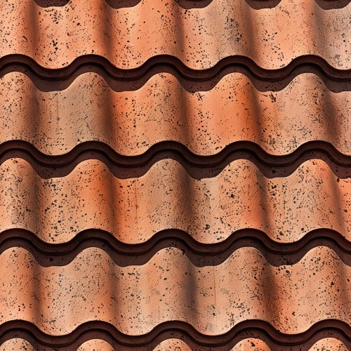 Close-up of textured terracotta barrel vault tile panels used in a durable San Jose, CA barrel vault tile metal roof installation.