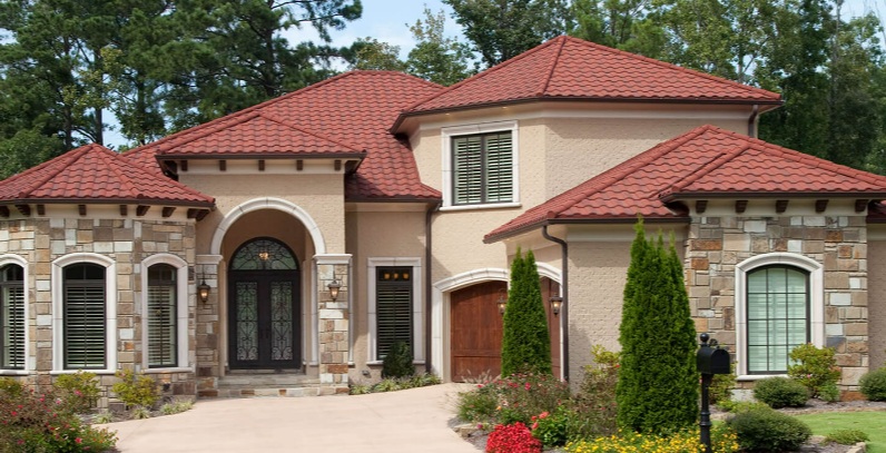 roofing company San Jose, CA installing a red tile roof on a large residential home