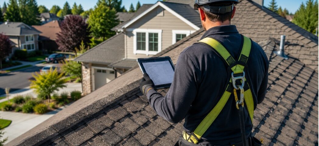 Professional Santa Clara, CA roofing company performing a residential roof inspection