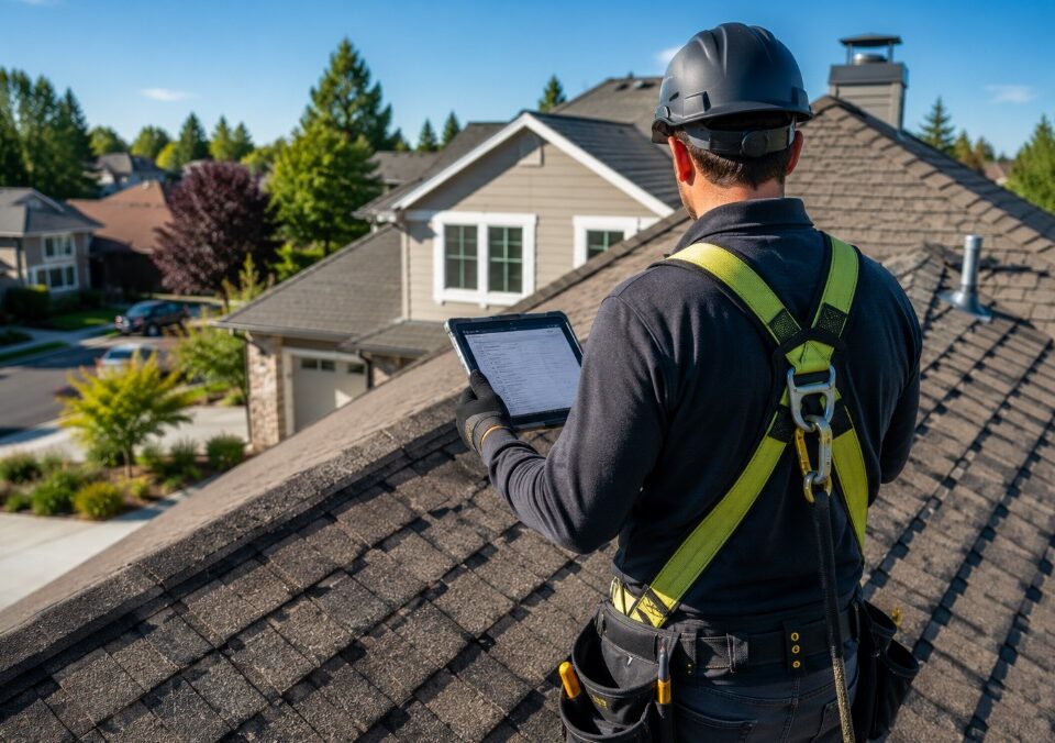 Professional Santa Clara, CA roofing company performing a residential roof inspection